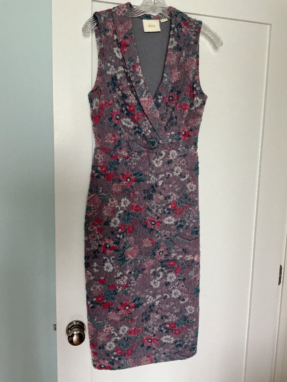 Maeve Anthropologie Jacquard Floral Collar Sleeveless Faux Wrap Dress